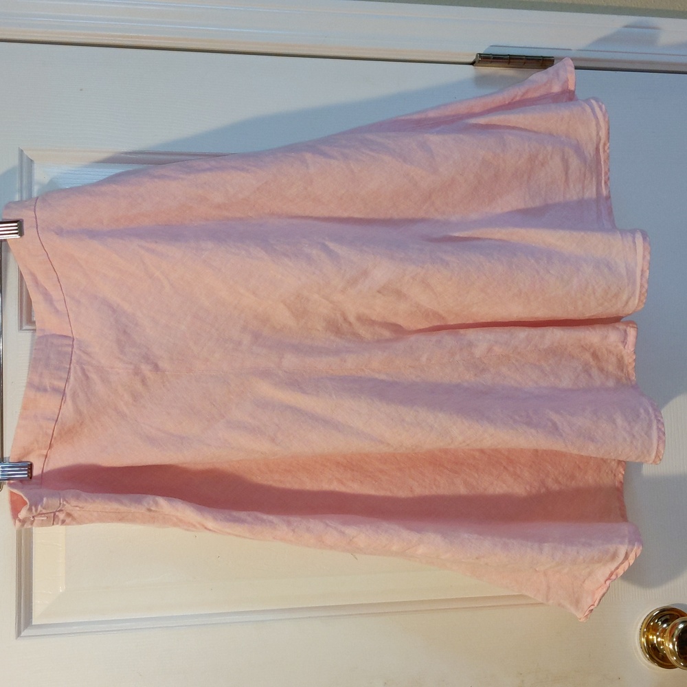 Vtg Pale Pink Linen Skirt Women 14 A-Line Fit Flare Side Zip Lined EUC Midi - Picture 4 of 8